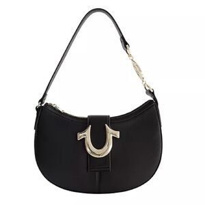 True Religion Horseshoe Strap Crescent Hobo in black with gold hardware